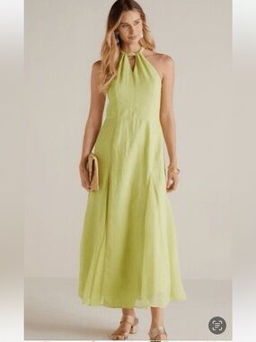 Soft Surroundings Soliloquy Linen/Silk Scarf Halter Neckline Maxi Dress Size M